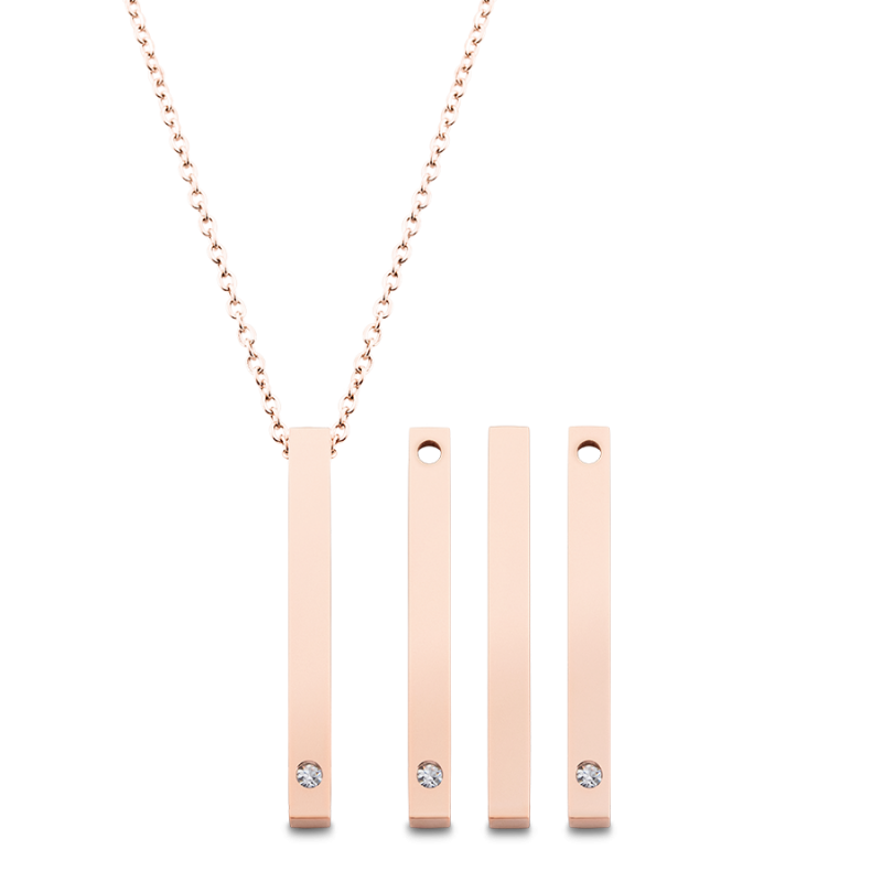 Personligt 4-sidigt halsband med 3 månadsstenar - Rosegold - 61