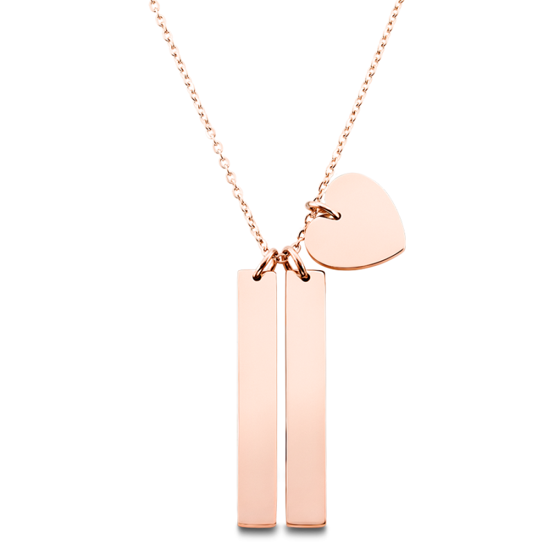 Personligt halsband med 2 hjärtan - Rosegold - 61