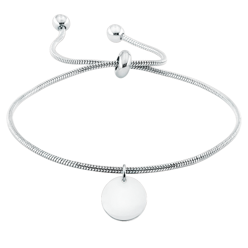 Personlig, justerbart armband med hängande cirkel - Silver - 60