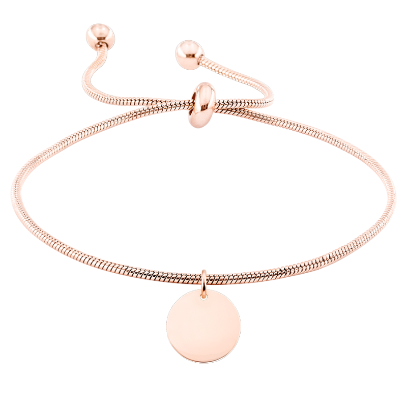 Personlig, justerbart armband med hängande cirkel - Rosegold - 61