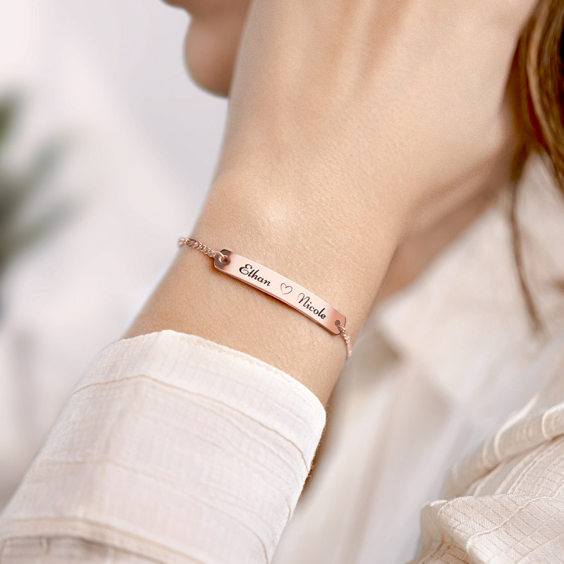 Personligt, justerbart armband med bricka - Rosegold - 61