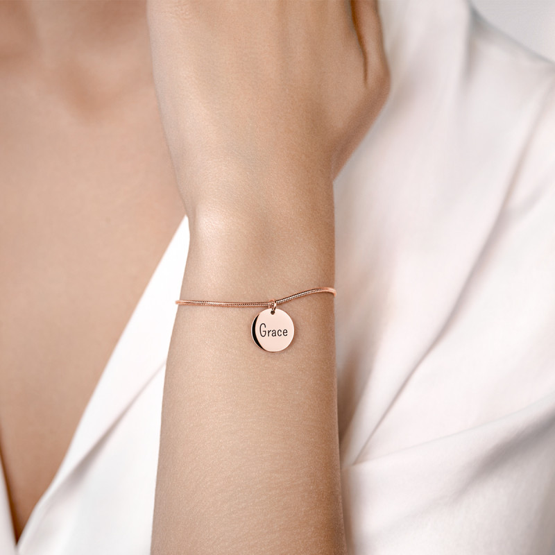 Personlig, justerbart armband med hängande cirkel - Rosegold - 61