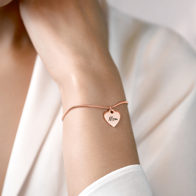 Personligt, justerbart armband med hängande hjärta - Rosegold - 61