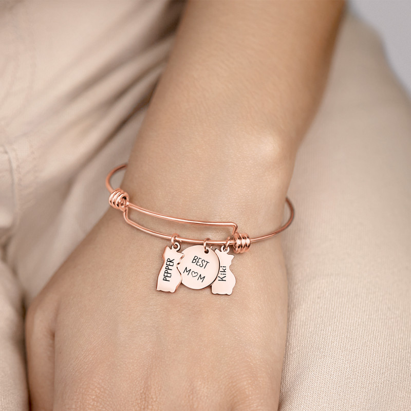 Personligt tunt armband med flera katter - Rosegold - 61